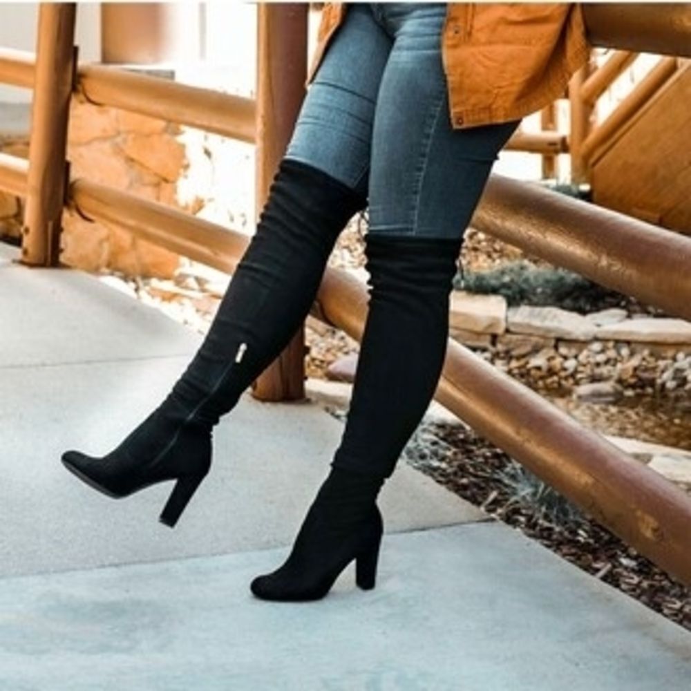 Journee Maya Block Heel Black Over The Knee Boots